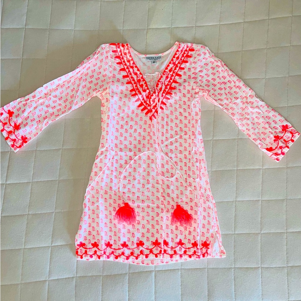 Debbie Katz South Beach toddler girls cover up dress white and pink EUC size 3-4